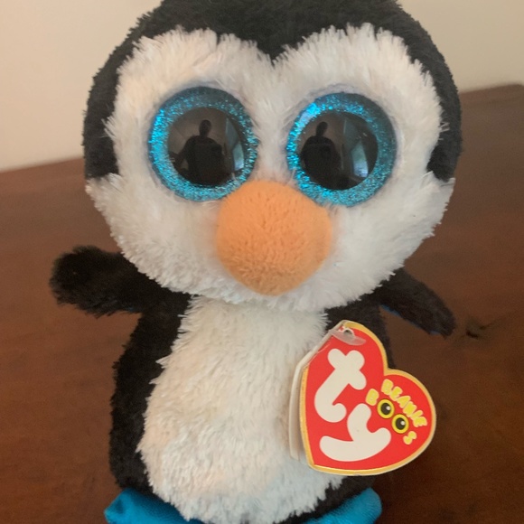 TY Beanie Boos WADDLES the Penguin Glitter Eyes & Feet 6 inch NEW w Tags - Picture 1 of 8
